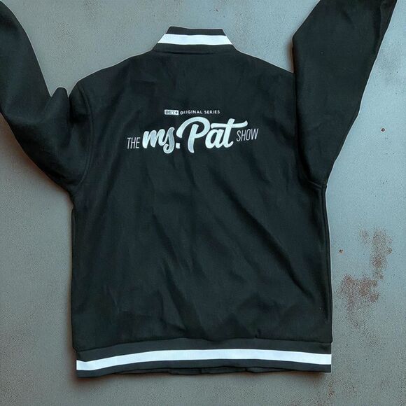 BET The Ms. Pat Show Varsity Black White Embroidered Jacket Men's Size Small - Picture 1 of 7